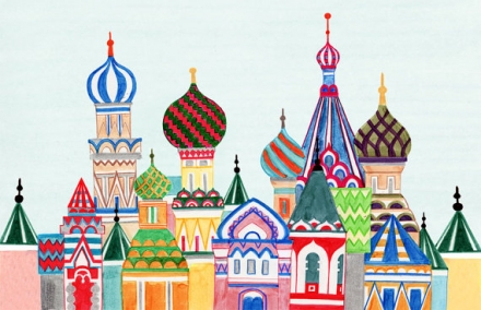 Colorful Illustration Art Print for Home or Nursery, Russian Architecture, Cathedral, Red Square Buildings, Middle East, Arabian Palaces by Anna See on The Bazaar